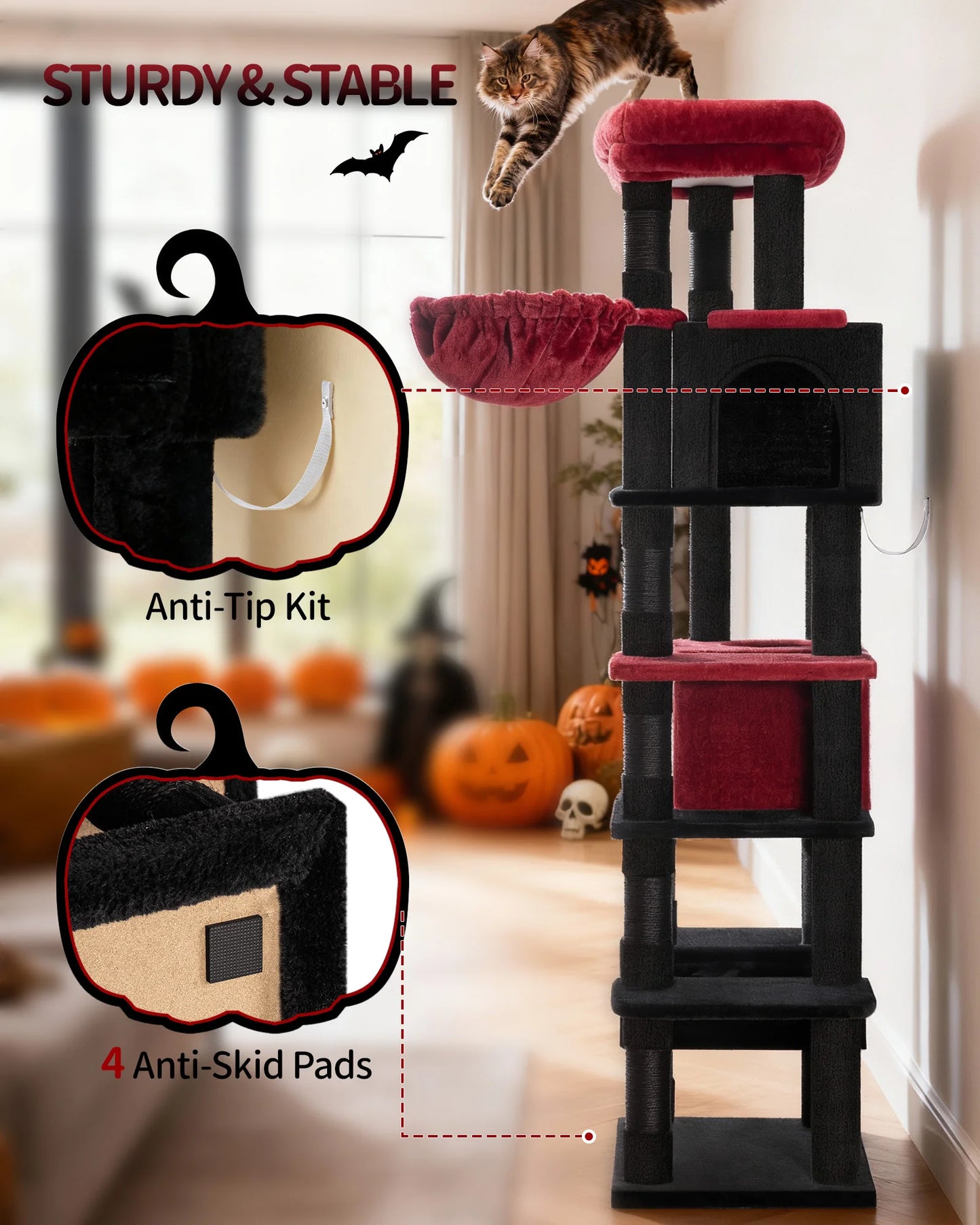 Großer luxuriöser Katzenkratzbaum mit gemütlichen Höhlen und Spielmöglichkeiten