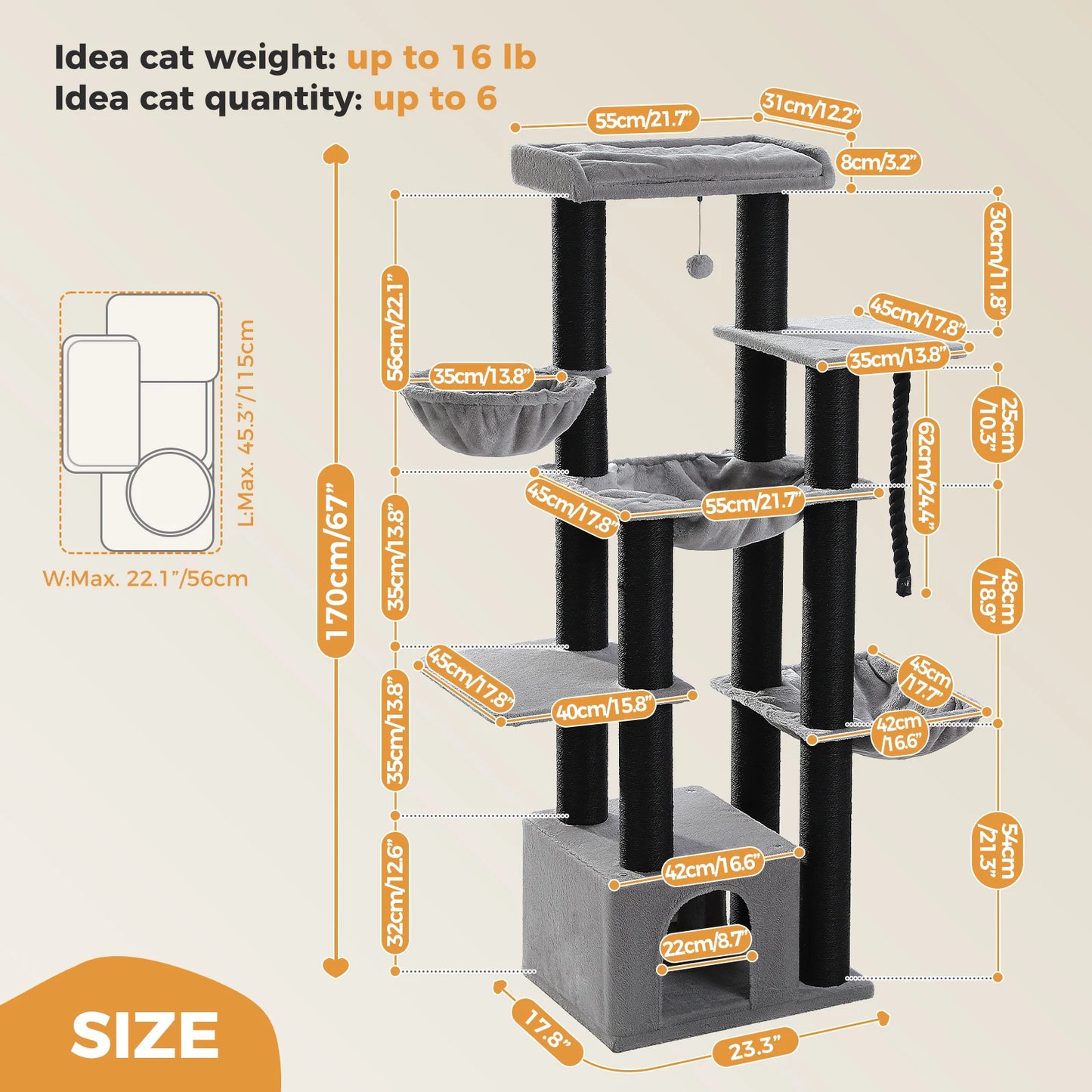 Hochwertiger Kratzbaum für große Katzen mit mehreren Ebenen