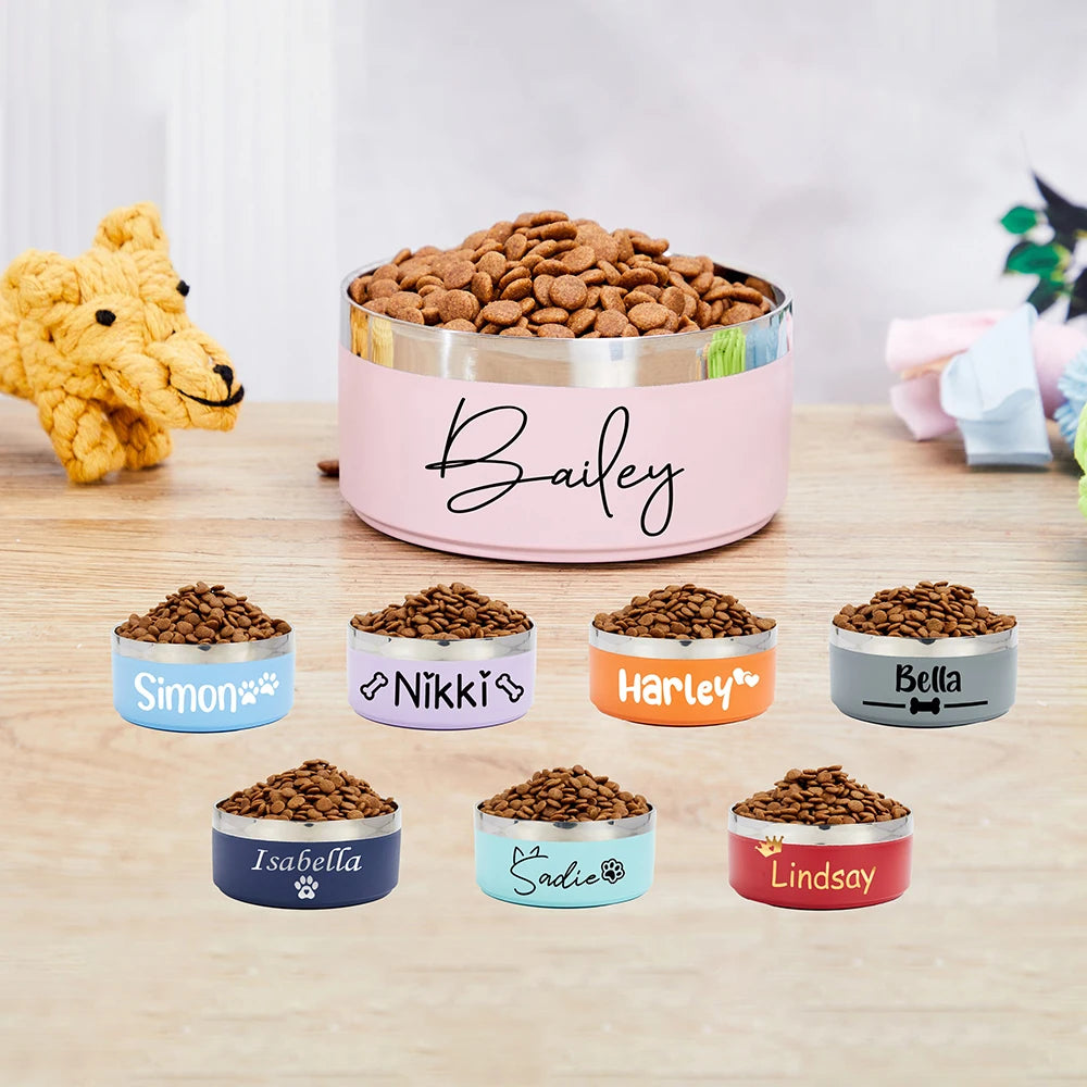 Personal isierte Hundefutter Wasserschalen benutzer definierte Katzen schale mit Namen Edelstahl farbige Haustier Zubehör Haustier Geschenk behandeln Aufkleber Etiketten