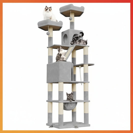 XXL Katzenbaum aus Holz für große Katzen mit Hängematte und Kratzbrett