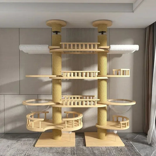 Eleganter Kratzbaum aus massivem Holz für anspruchsvolle Katzen