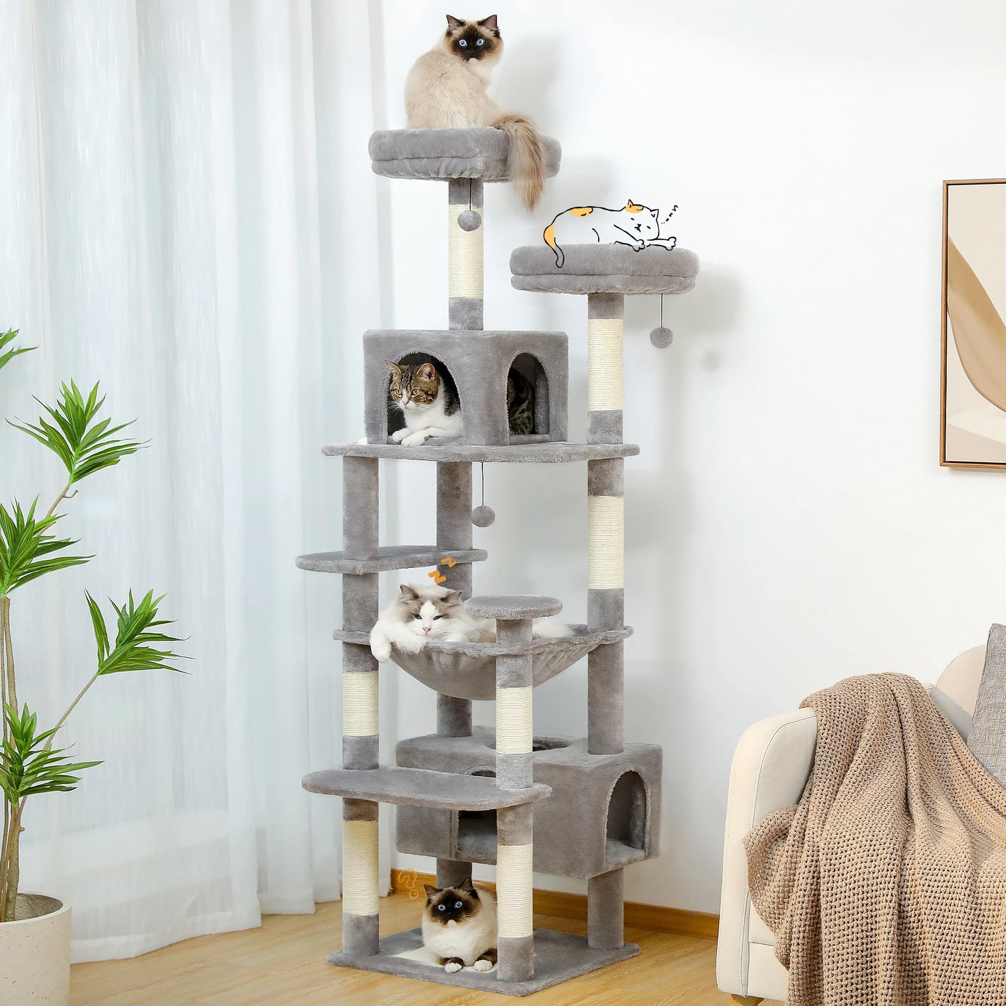Großer Kratzbaum für Katzen mit Hängematte und Spielsitz