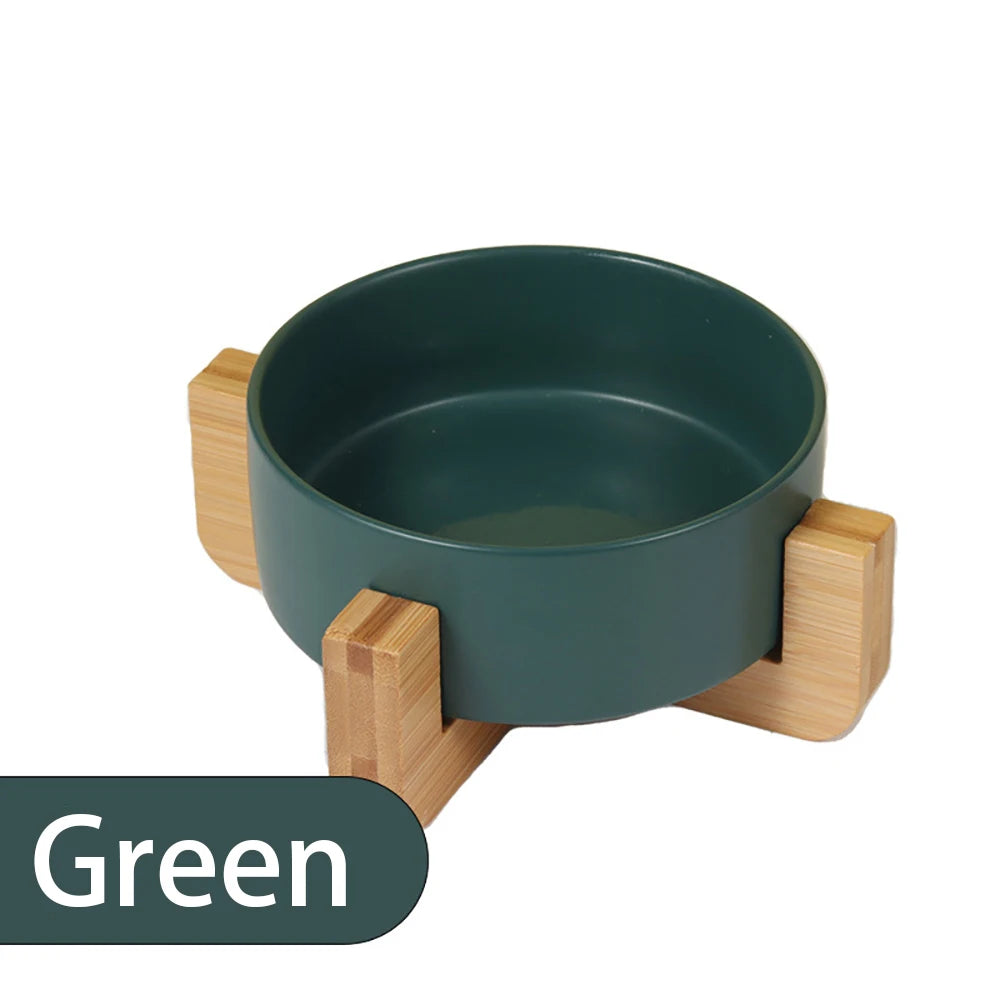 Personalisierte Keramikschale für Haustiere mit elegantem Holzständer