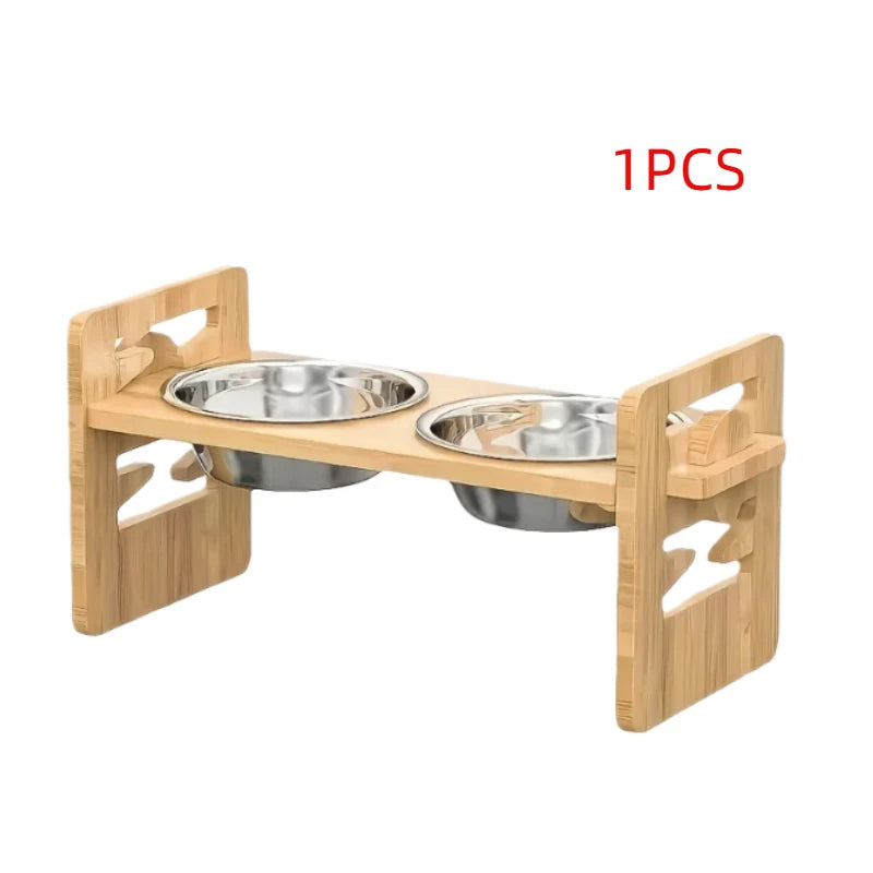 Verstellbarer Bambus Futternapfständer für Hunde und Katzen