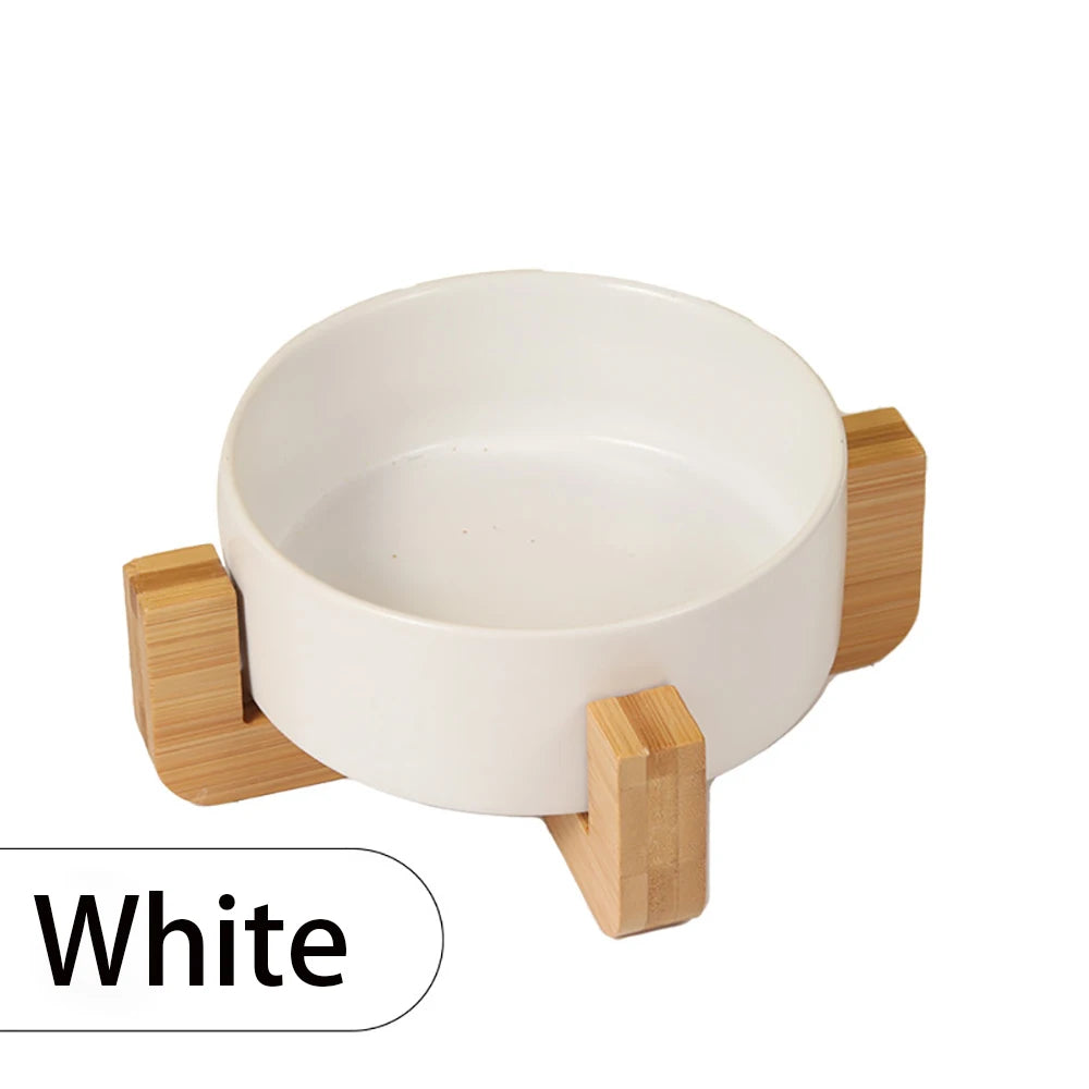 Personalisierte Keramikschale für Haustiere mit elegantem Holzständer