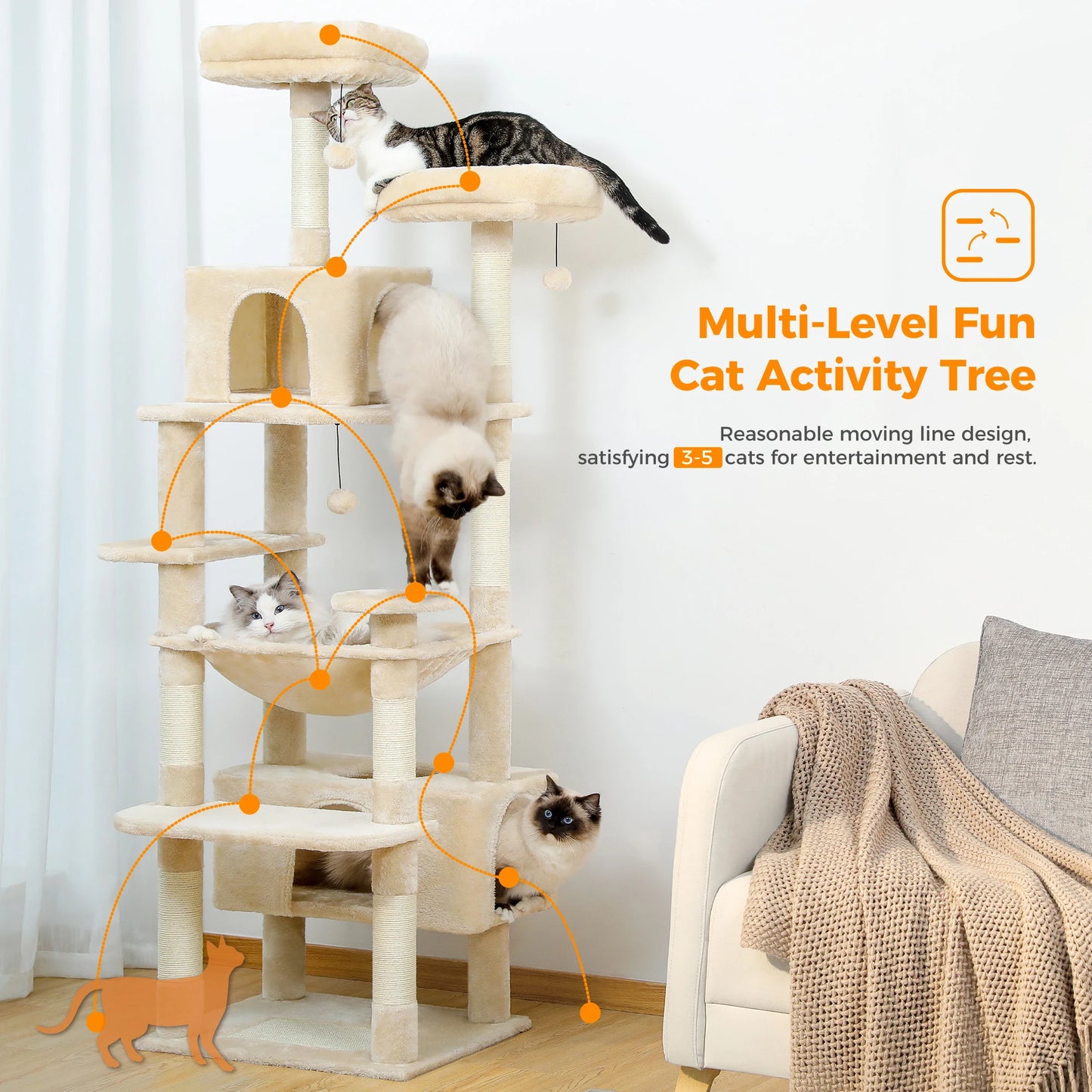 Großer luxuriöser Katzenbaum mit Kratzpfosten und Spielmöglichkeiten
