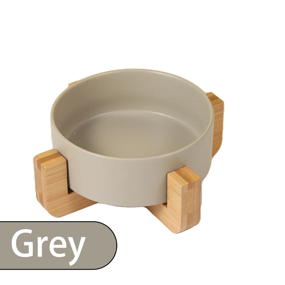 Personalisierte Keramikschale für Haustiere mit elegantem Holzständer