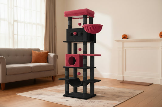 Großer luxuriöser Katzenkratzbaum mit gemütlichen Höhlen und Spielmöglichkeiten