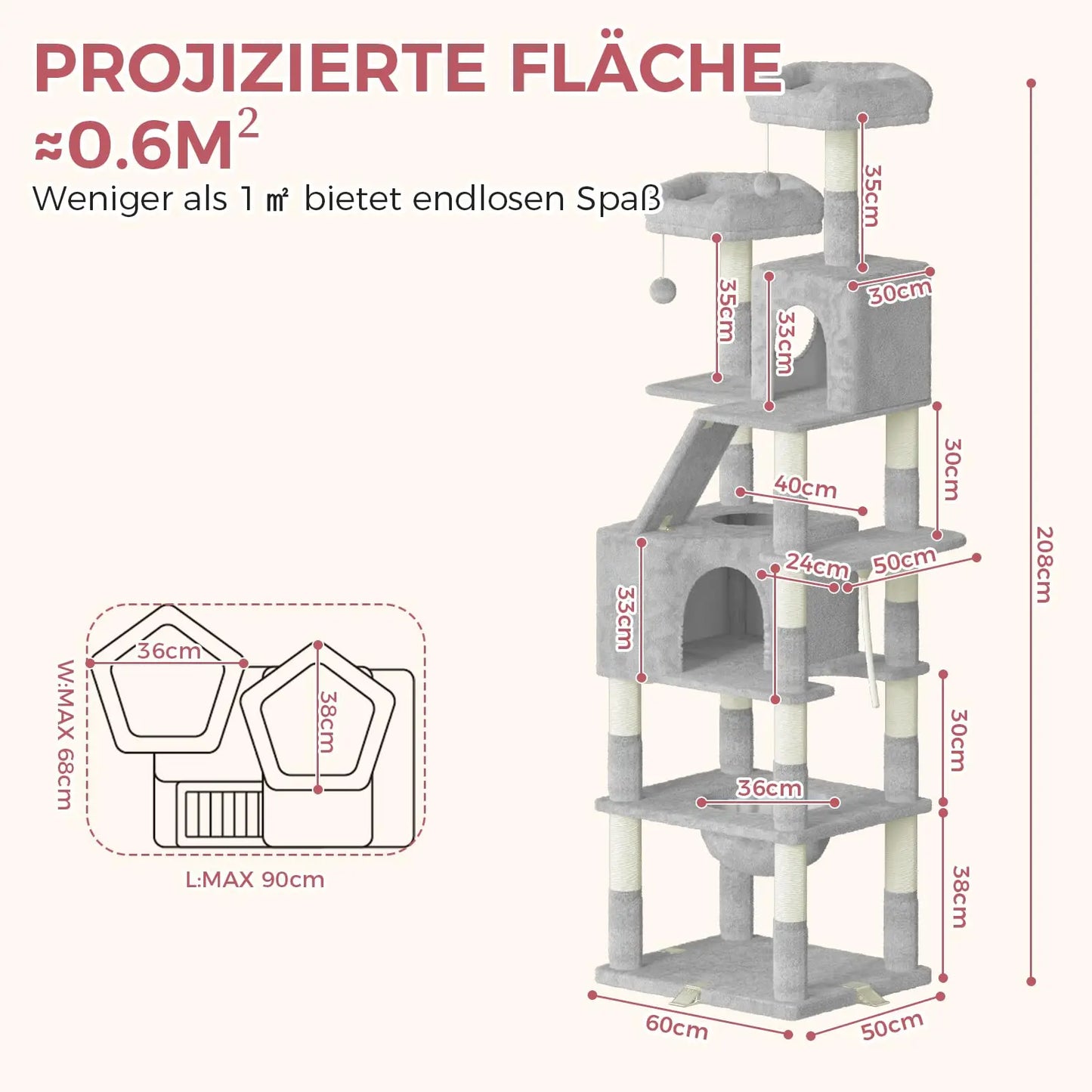 XXL Katzenbaum aus Holz für große Katzen mit Hängematte und Kratzbrett