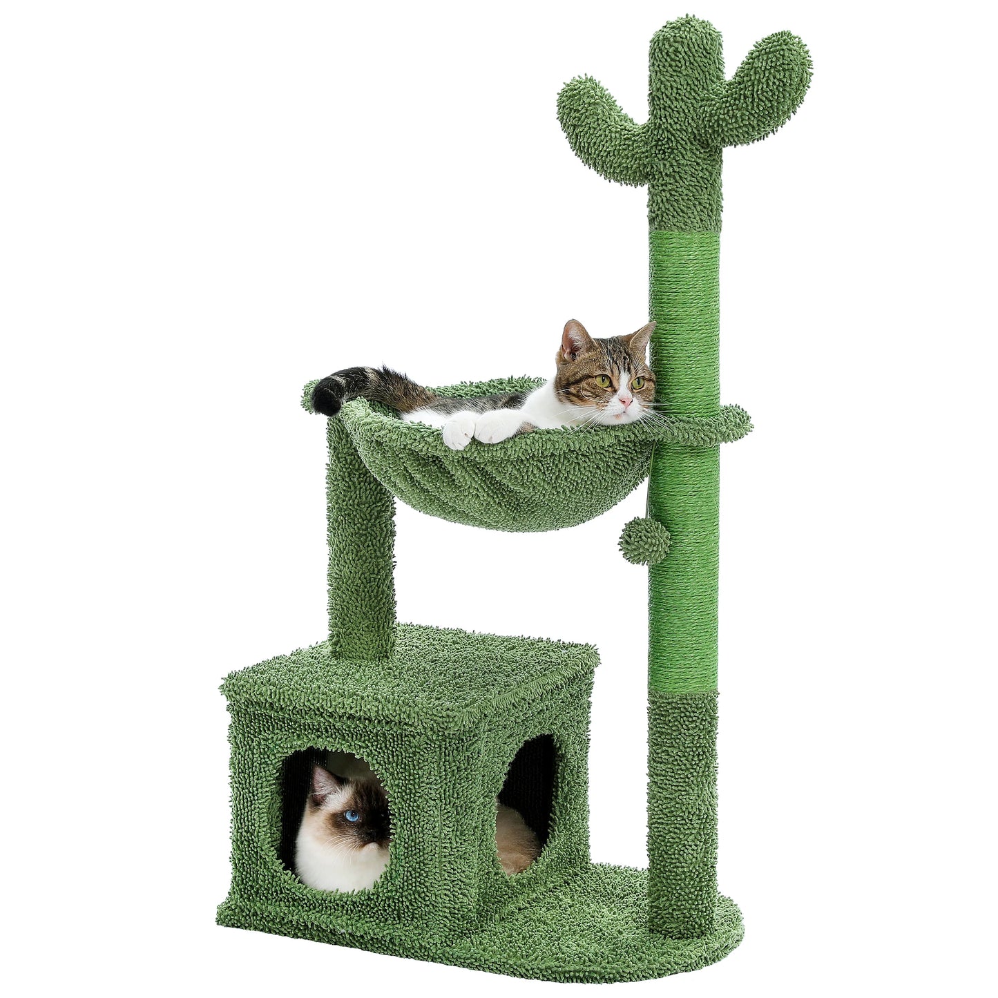 Kaktusförmiger Kratzbaum mit Hängematte und Spielball für Katzen