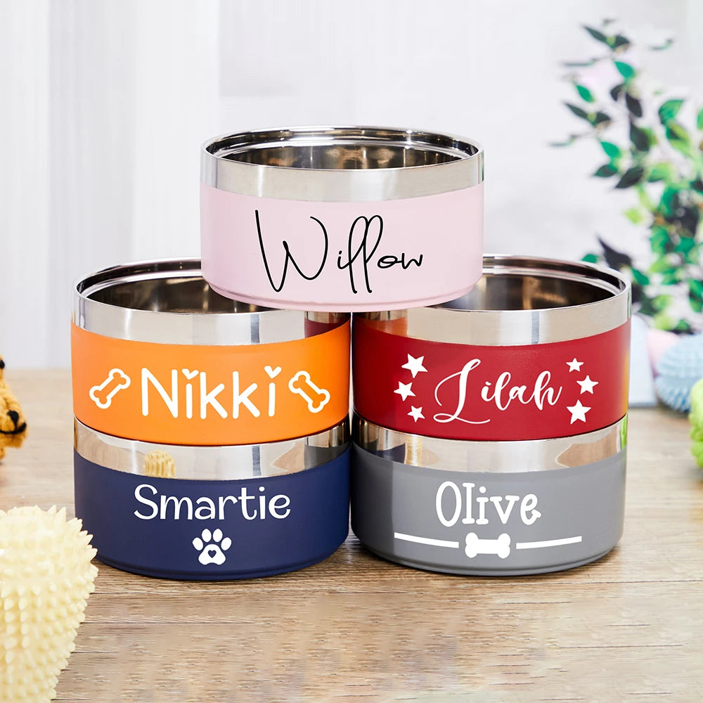 Personal isierte Hundefutter Wasserschalen benutzer definierte Katzen schale mit Namen Edelstahl farbige Haustier Zubehör Haustier Geschenk behandeln Aufkleber Etiketten