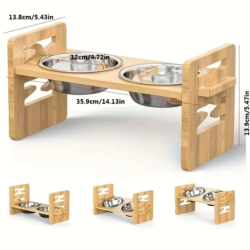 Verstellbarer Bambus Futternapfständer für Hunde und Katzen